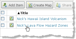Lista de mapas Web en la página Mi contenido de un usuario