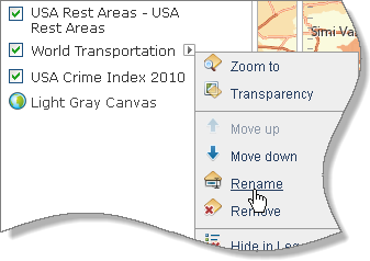 El menú contextual de la capa World Transportation