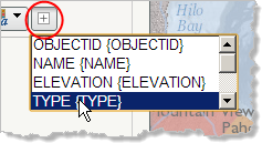 Botón Add field name y lista desplegable de nombres de campo