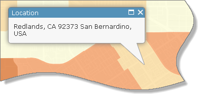 La vista del mapa se acerca a Redlands y aparece un cuadro de llamada en el que se identifica la ubicación