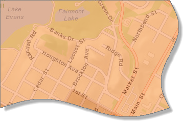 Vista de mapa cerca del centro de Riverside, California
