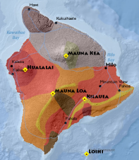 Mapa Hawaii Island Volcanism