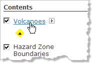 Symbole de carte volcanique en dessous du nom de la couche
