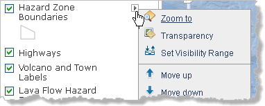 Menu contextuel de la couche Hazard Zone Boundaries