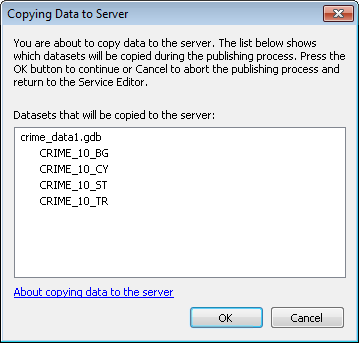 [Copying Data to Server] ダイアログ ボックス。
