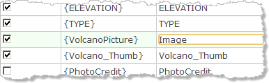 エイリアスとして「Image」が入力された VolcanoPicture フィールド