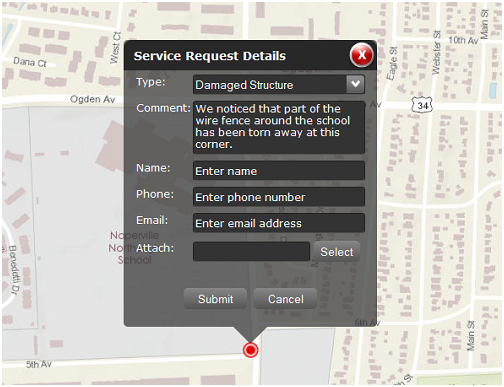 显示服务请求详细信息的 ArcGIS 地图 显示服务请求详细信息的 ArcGIS 地图