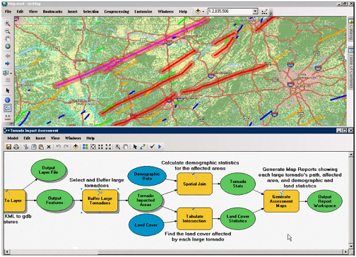 使用 ArcMap 绘制的龙卷风影响模型