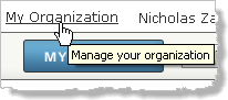 鼠标指针悬停在 Web 页面顶部的“我的组织”链接上