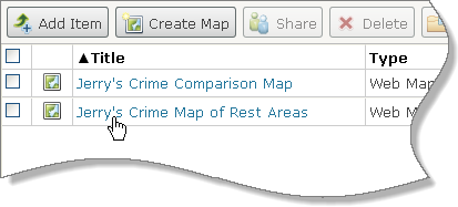 “我的内容”中的 Crime Map of Rest Areas 标题