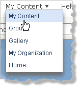 “我的内容”按钮的下拉选项列表