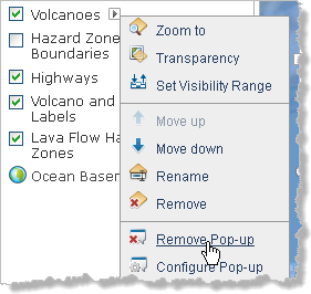 图层属性菜单上的“移除弹出窗口”命令