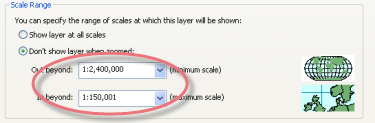 “图层属性”对话框中的比例范围设置